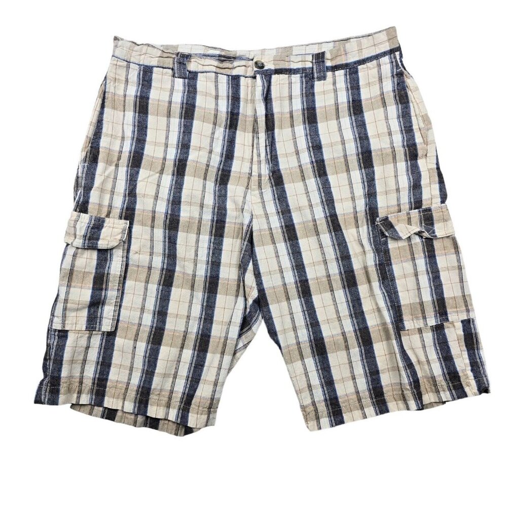 Castaways Cargo Shorts Mens Size 36 Plaid Casual Summer Vacation Flap Pockets